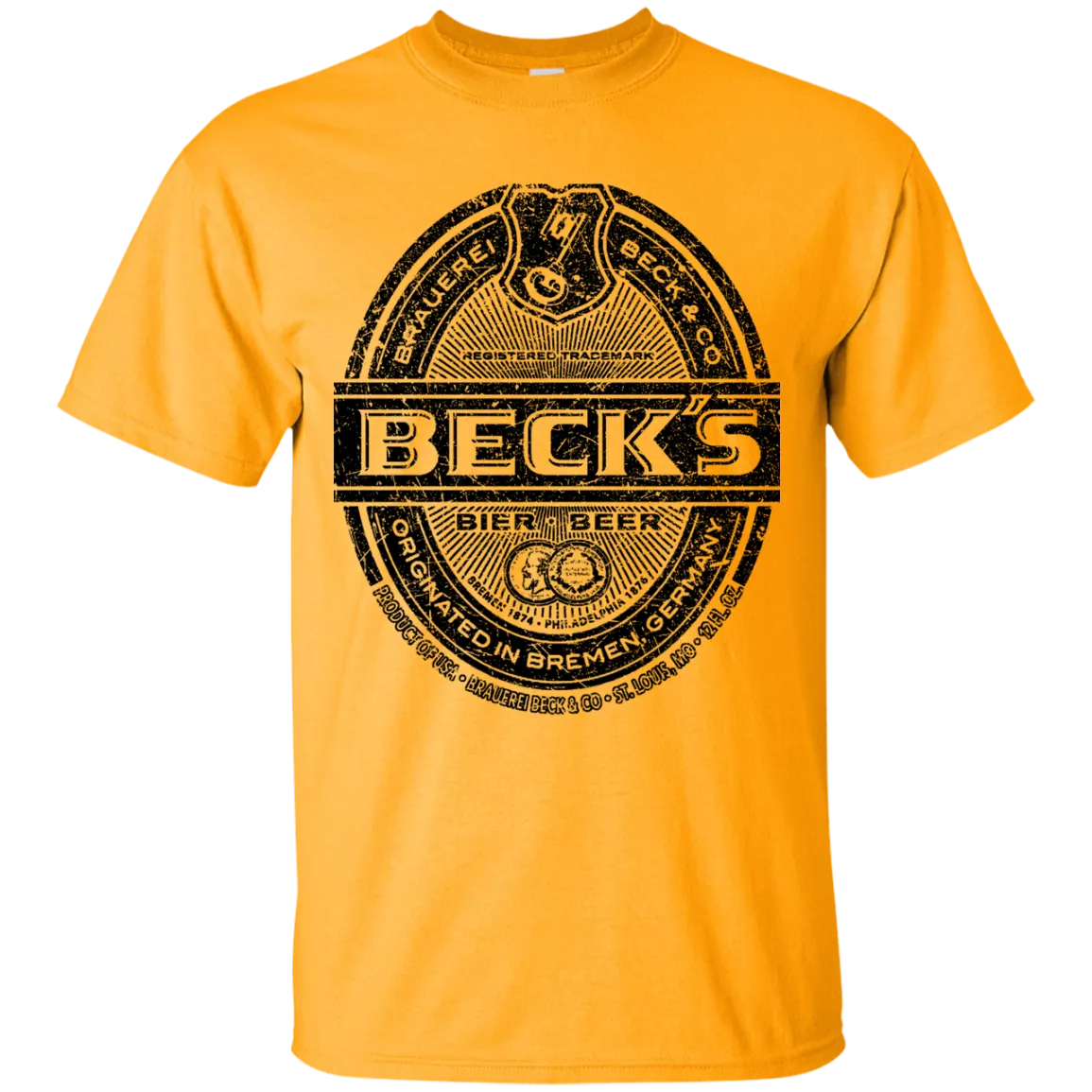 Becks Beer T-Shirt Custom Designed Black Worn Label Pattern