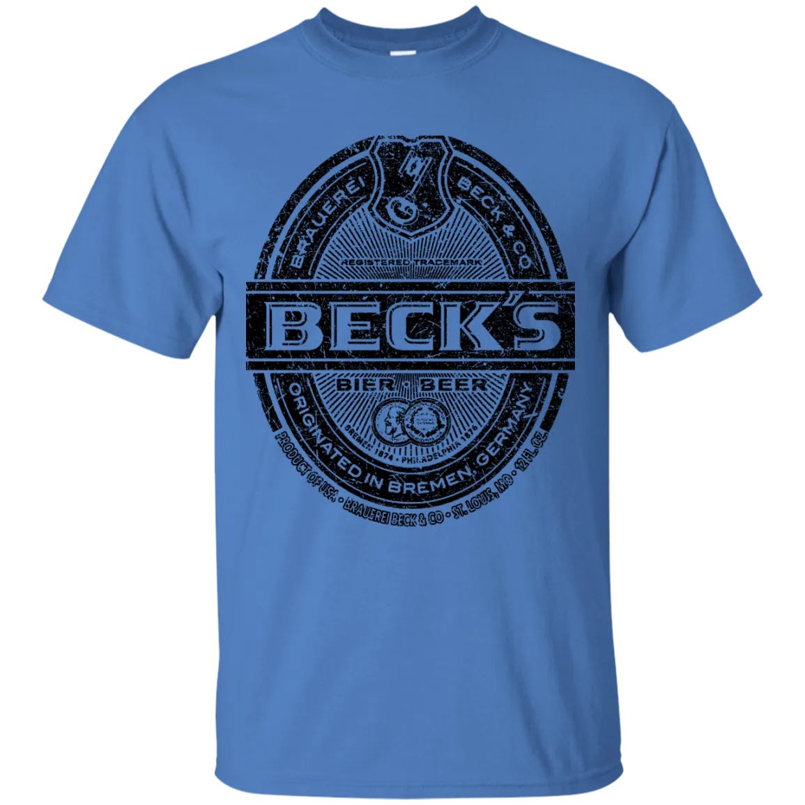 Becks Beer T-Shirt Custom Designed Black Worn Label Pattern