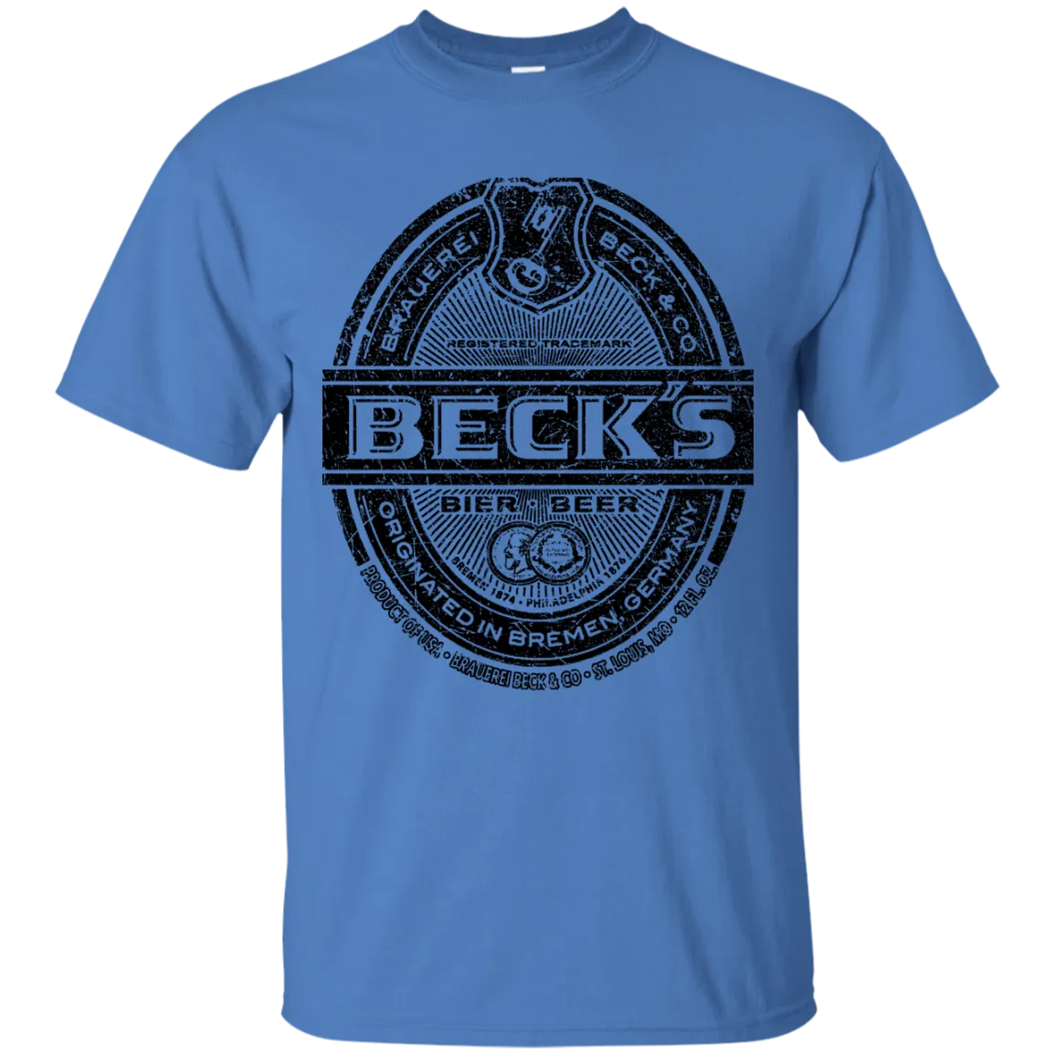 Becks Beer T-Shirt Custom Designed Black Worn Label Pattern