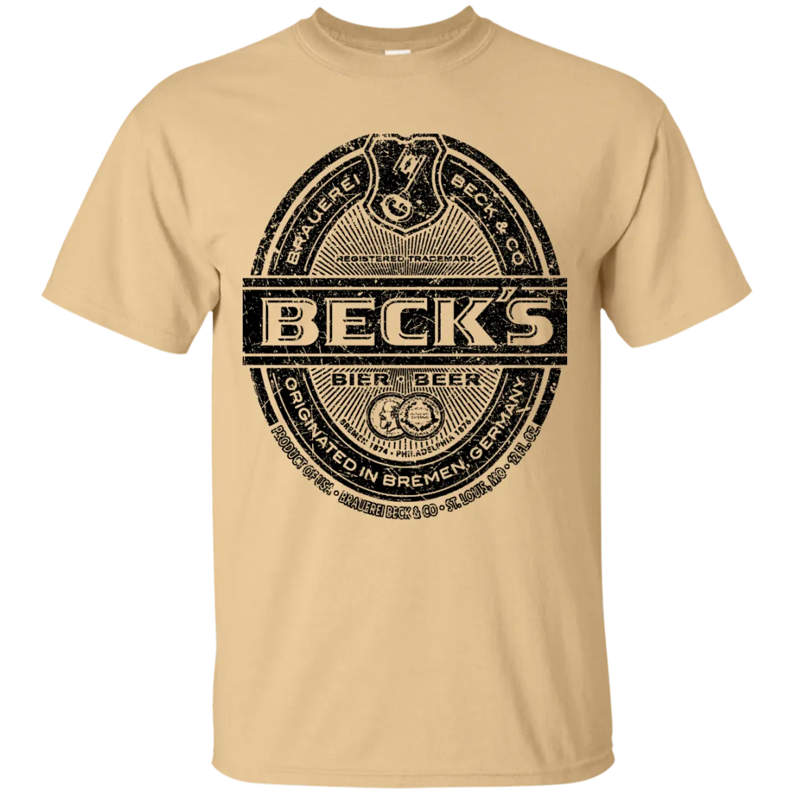 Becks Beer T-Shirt Custom Designed Black Worn Label Pattern