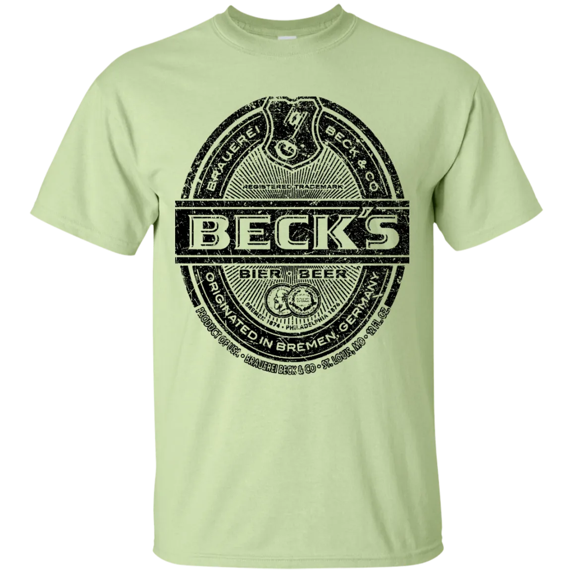 Becks Beer T-Shirt Custom Designed Black Worn Label Pattern