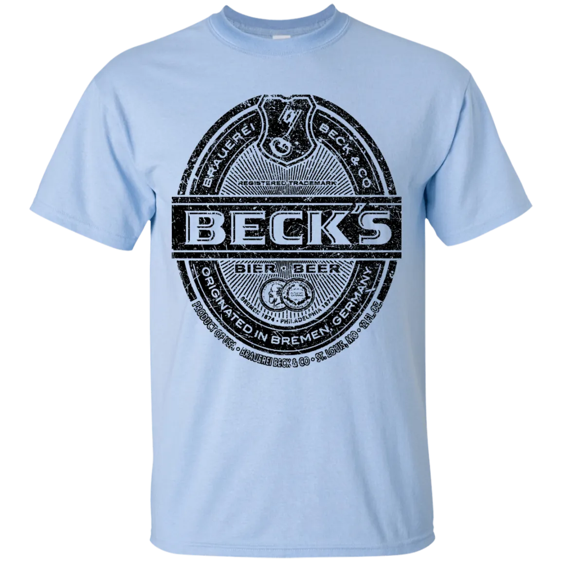 Becks Beer T-Shirt Custom Designed Black Worn Label Pattern