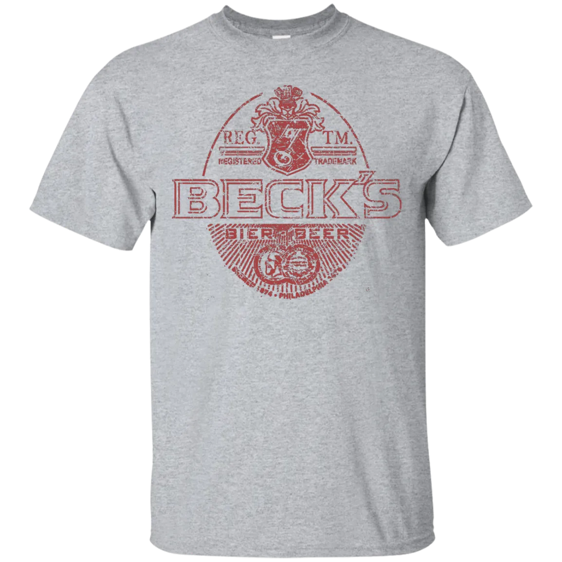 Becks Beer T-Shirt Custom Designed Red Worn Label Pattern 987