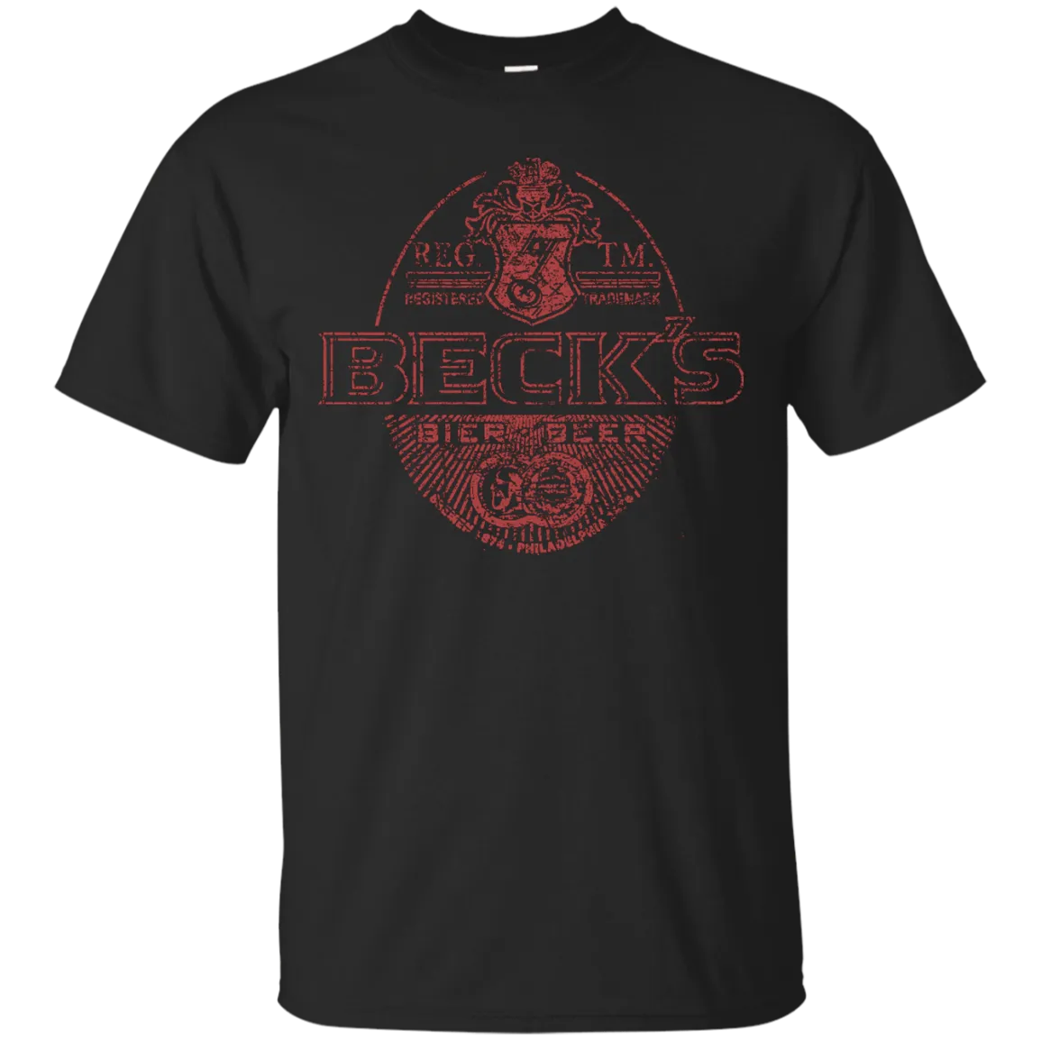 Becks Beer T-Shirt Custom Designed Red Worn Label Pattern 987