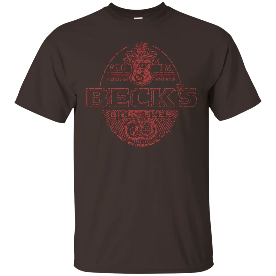 Becks Beer T-Shirt Custom Designed Red Worn Label Pattern 987