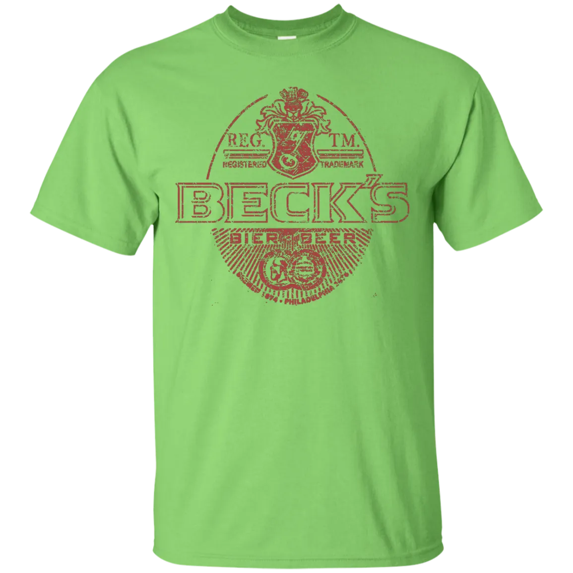 Becks Beer T-Shirt Custom Designed Red Worn Label Pattern 987
