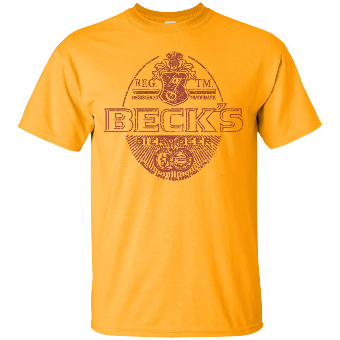 Becks Beer T-Shirt Custom Designed Red Worn Label Pattern 987