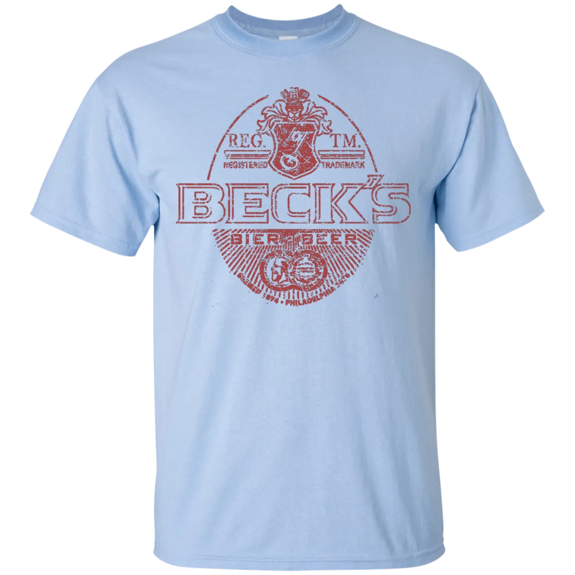 Becks Beer T-Shirt Custom Designed Red Worn Label Pattern 987