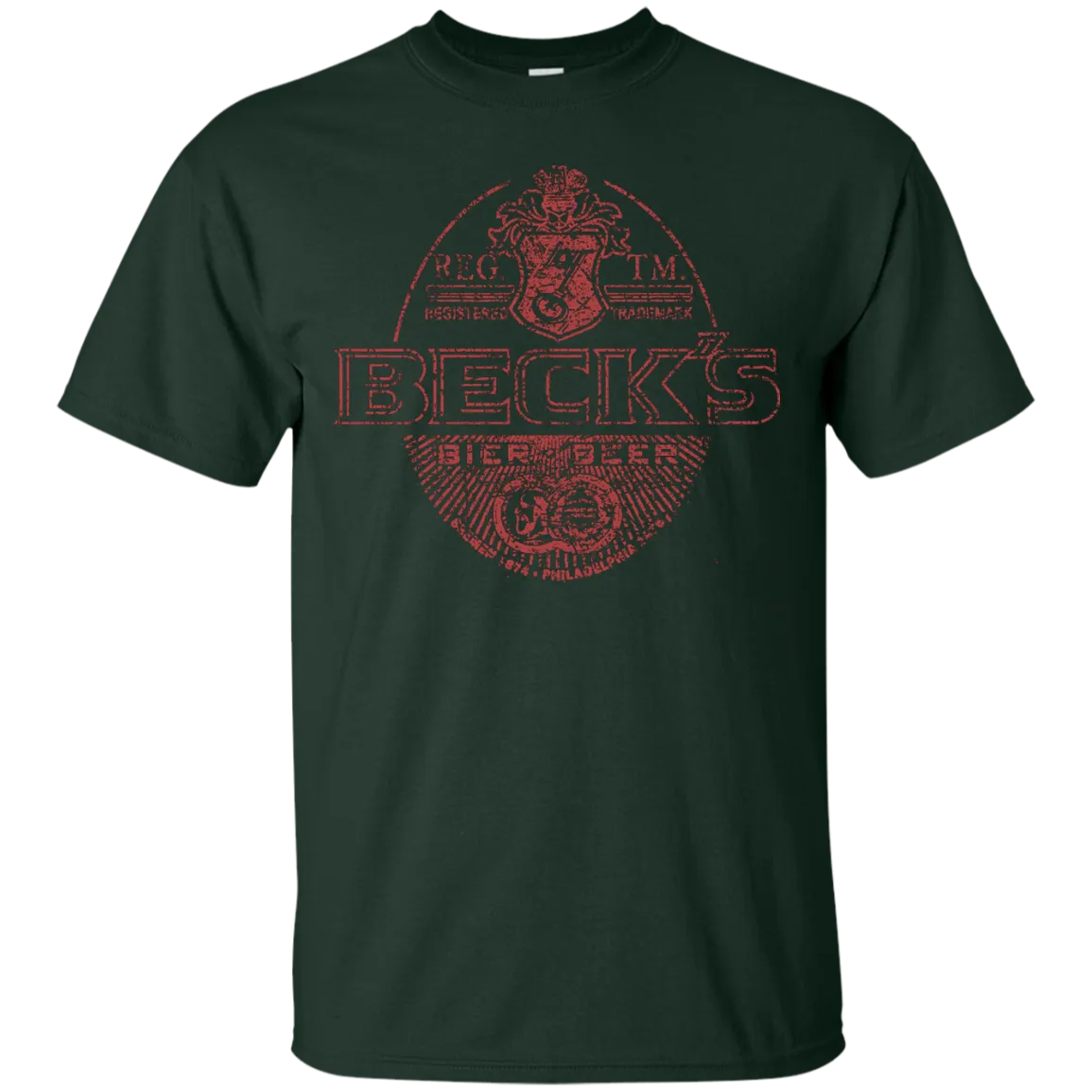 Becks Beer T-Shirt Custom Designed Red Worn Label Pattern 987