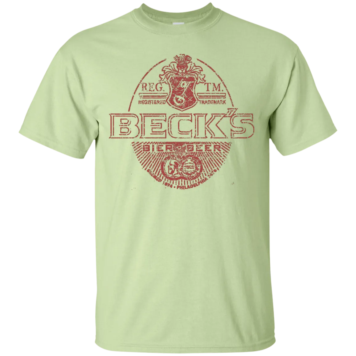 Becks Beer T-Shirt Custom Designed Red Worn Label Pattern 987