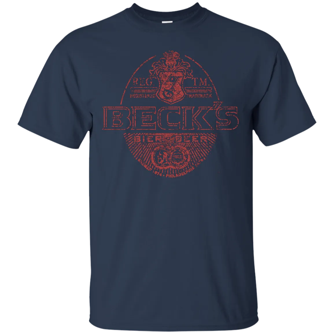 Becks Beer T-Shirt Custom Designed Red Worn Label Pattern 987