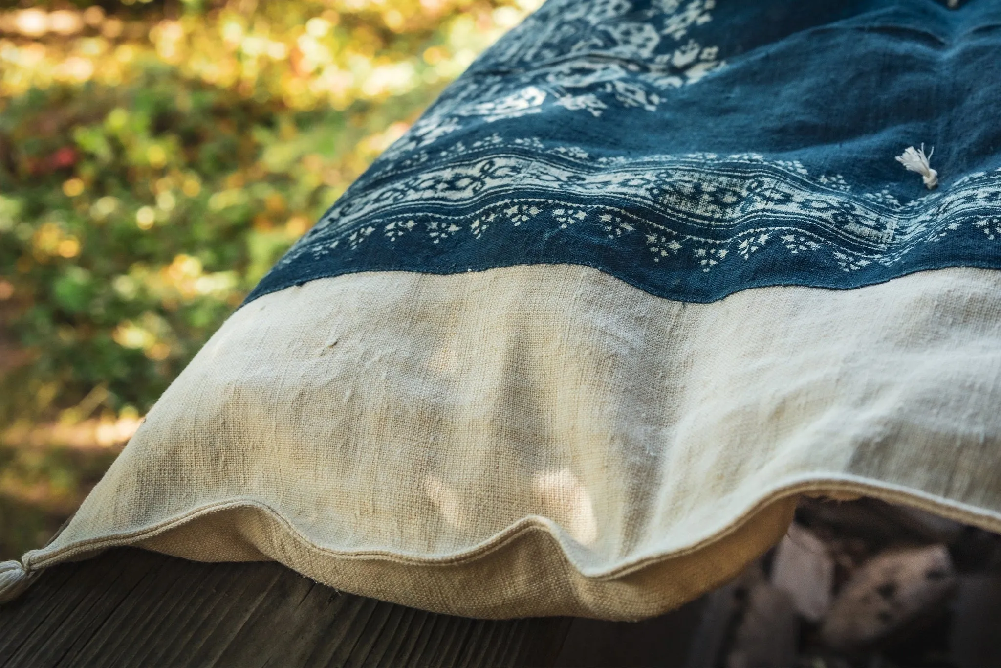 Bedroll - Antique handwoven hemp, indigo dye pattern - BR02