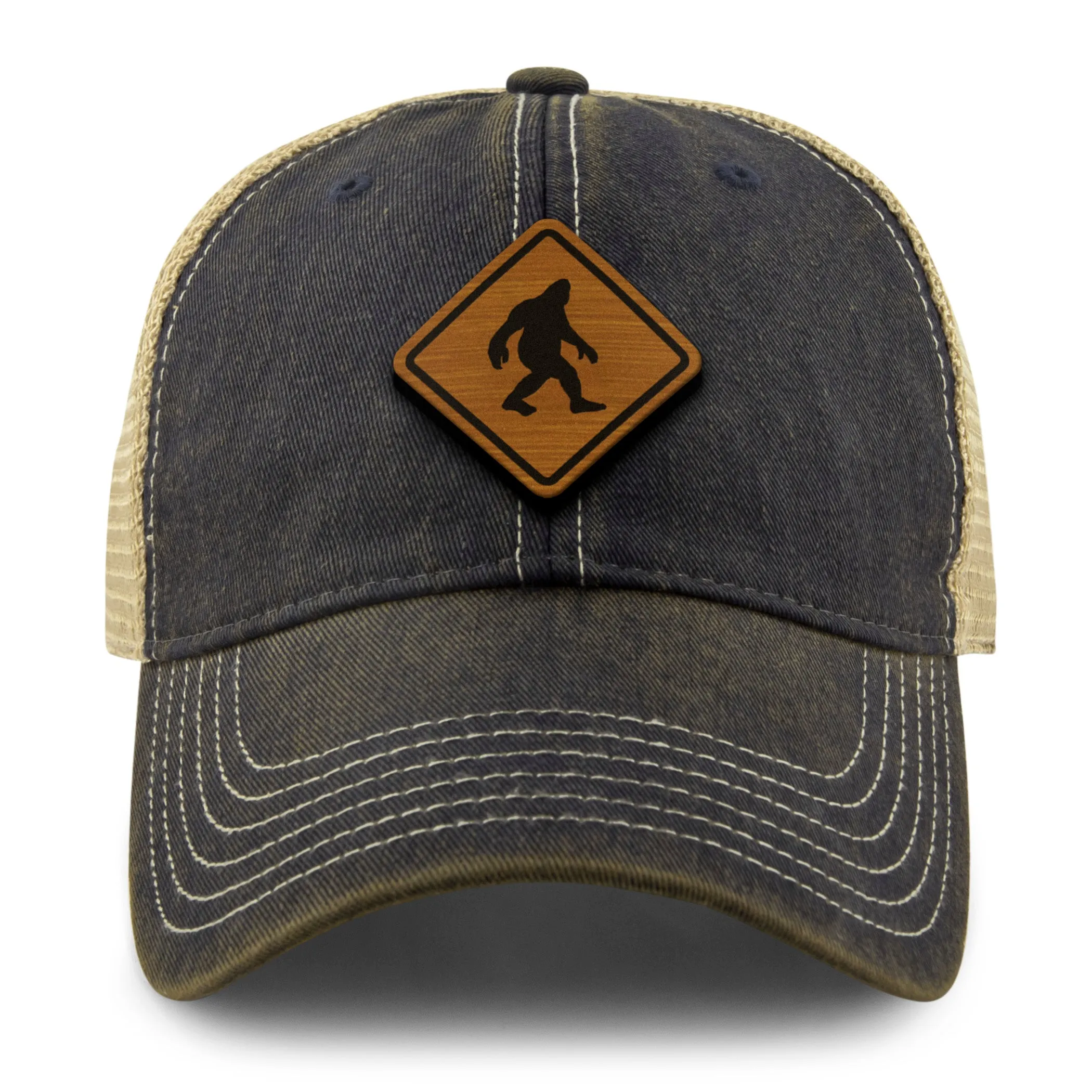 Bigfoot Crossing Sign Wood Grain Patch Dirty Water Trucker