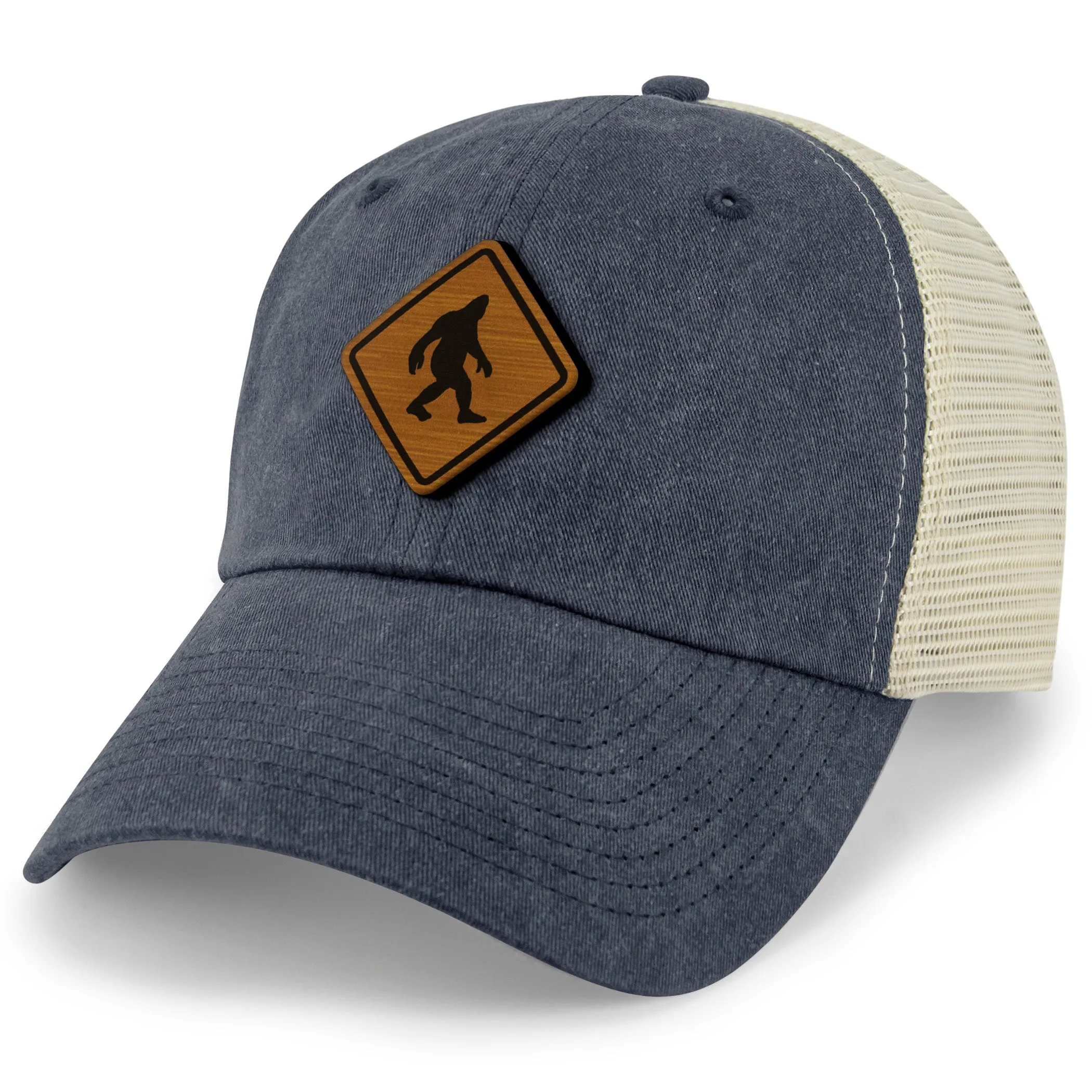 Bigfoot Crossing Sign Wood Grain Patch Relaxed Trucker