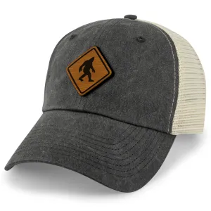 Bigfoot Crossing Sign Wood Grain Patch Relaxed Trucker