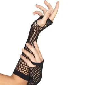 Black Long Hand Fishnet Mesh Gloves