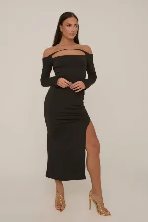 Black Long Sleeve Cut Out Maxi Dress - Coco