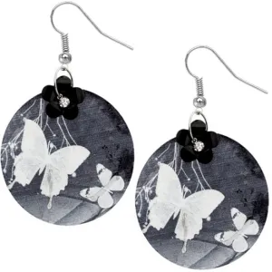 Black Thin Shell Butterfly Drop Earrings