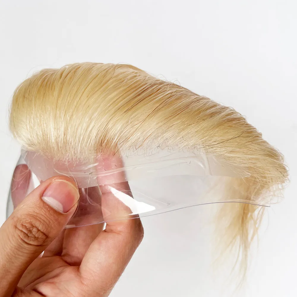 Blonde Color 100% Human Hair Men Receding Hairline Forehead Toupee Super Soft V-loop Topper