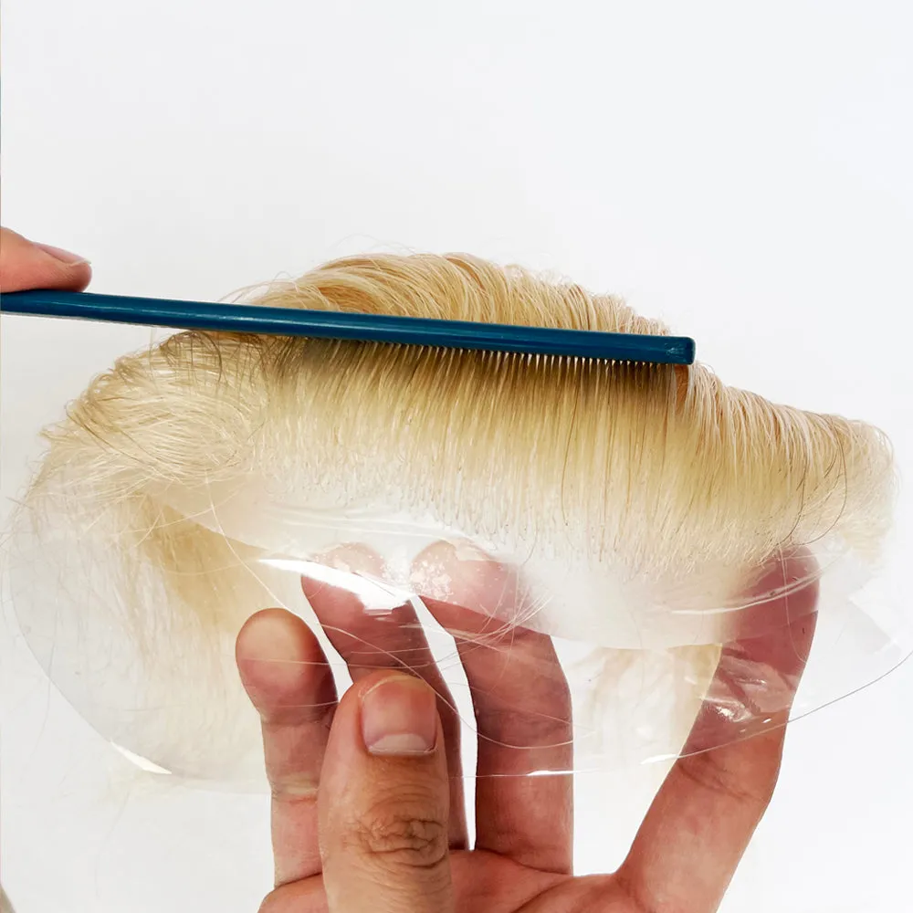 Blonde Color 100% Human Hair Men Receding Hairline Forehead Toupee Super Soft V-loop Topper