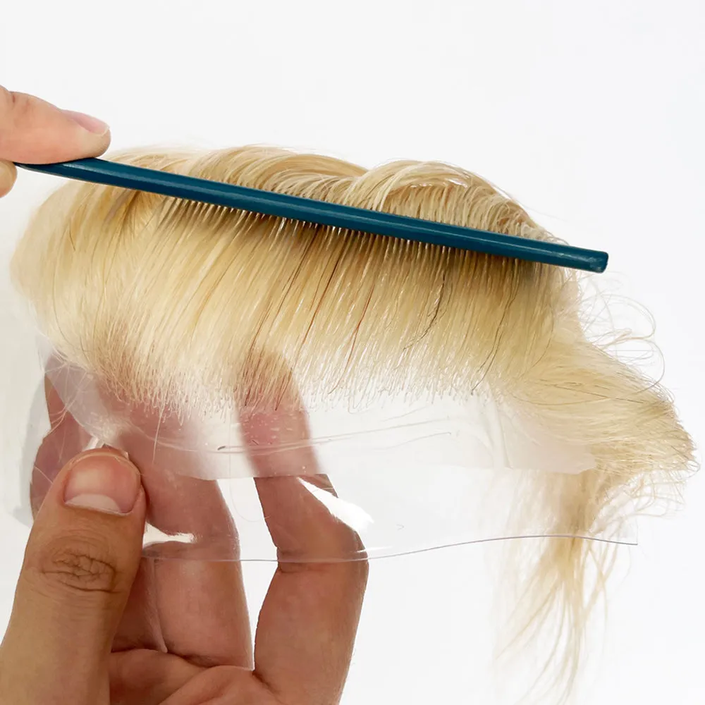 Blonde Color 100% Human Hair Men Receding Hairline Forehead Toupee Super Soft V-loop Topper