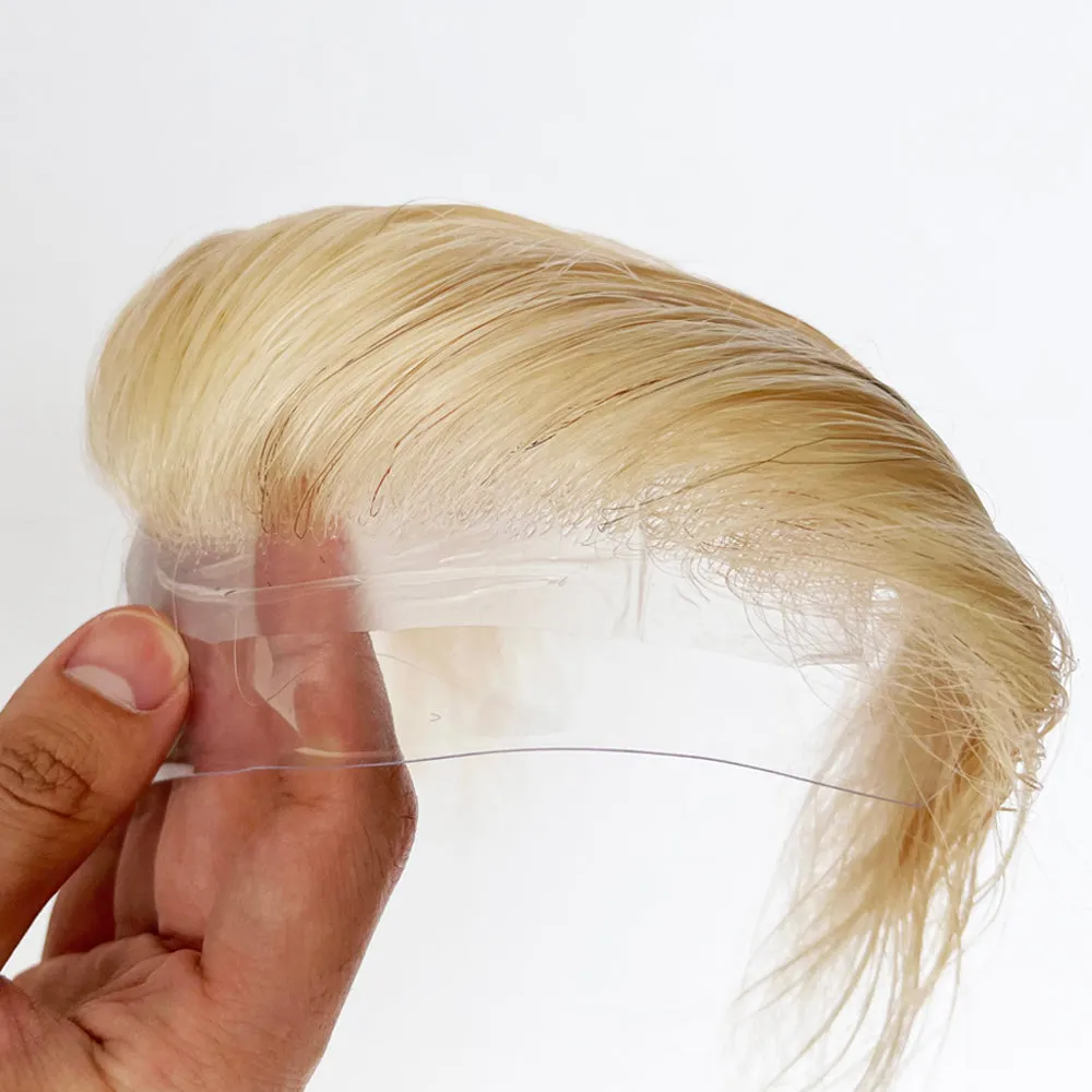 Blonde Color 100% Human Hair Men Receding Hairline Forehead Toupee Super Soft V-loop Topper