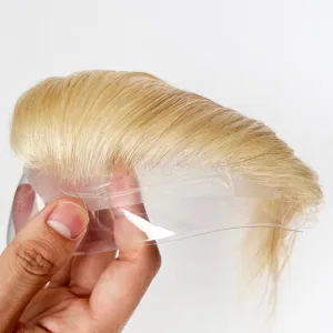 Blonde Color 100% Human Hair Men Receding Hairline Forehead Toupee Super Soft V-loop Topper