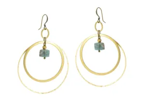 Blue Apatite Cube Large Delicate Hammered Circle Earrings