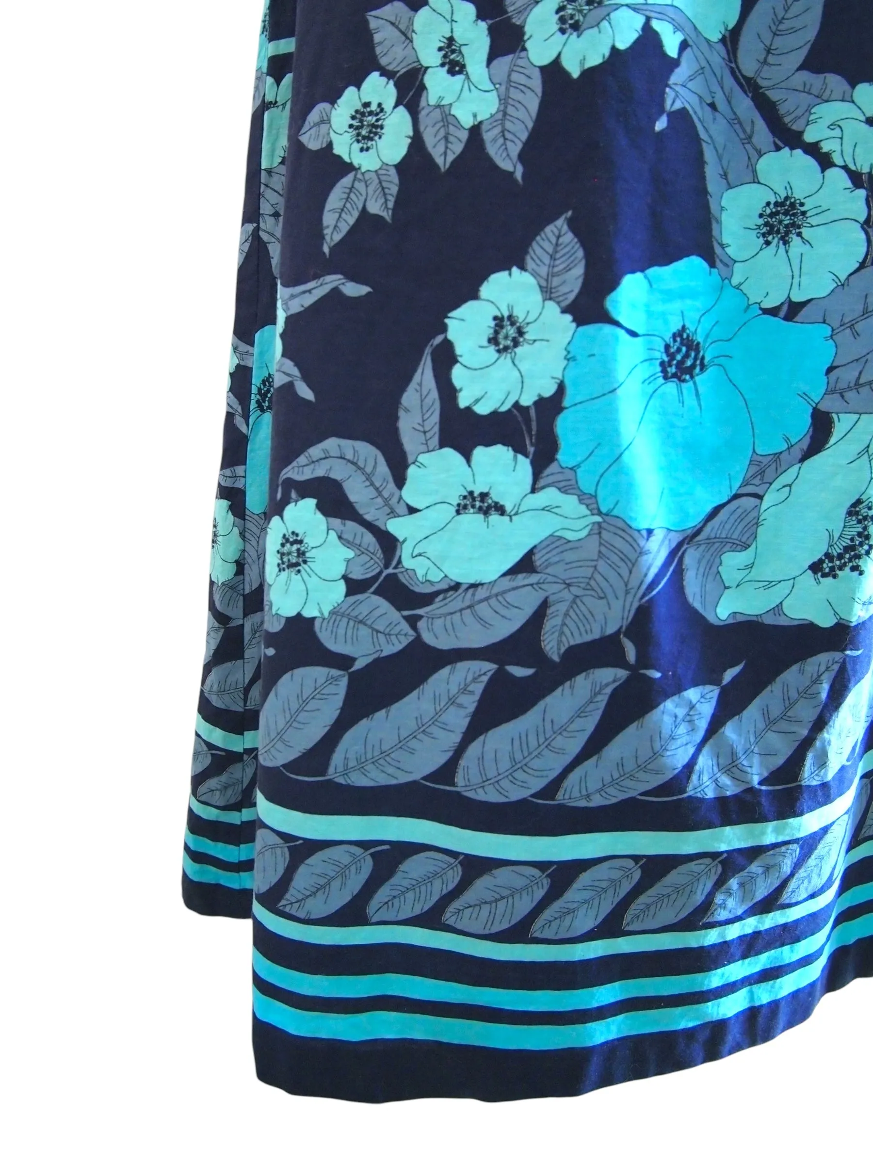 Blue Horizons - 1970s Blue Short Sleeved Striped Maxi Dress