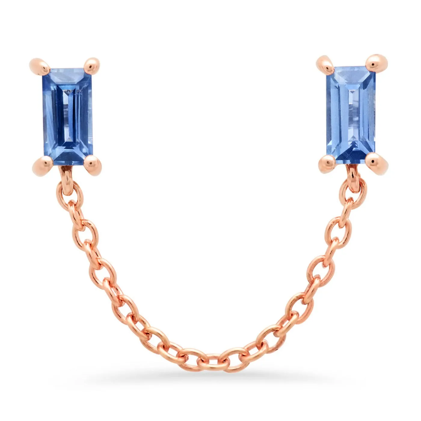 Blue Sapphire Baguette Chain Stud