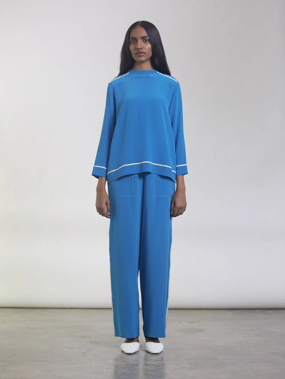 Bodice   I   Top-This-Boxy-Fit-Top-In-A-100-Silk-Crepe-Has-Full-Sleeves-And-A-Round-Neck-The-Top-Features-Contrast-Cream-Binding-On-The-Shoulders-Cuffs-And-Also-Along-The-Hemline