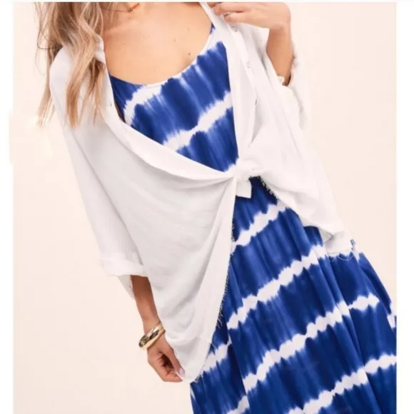 Bohemian Flowy Navy Blue Tie Dye Spaghetti Strap Maxi Dress