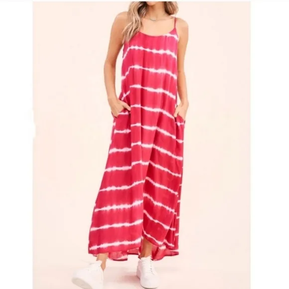 Bohemian Flowy Navy Blue Tie Dye Spaghetti Strap Maxi Dress