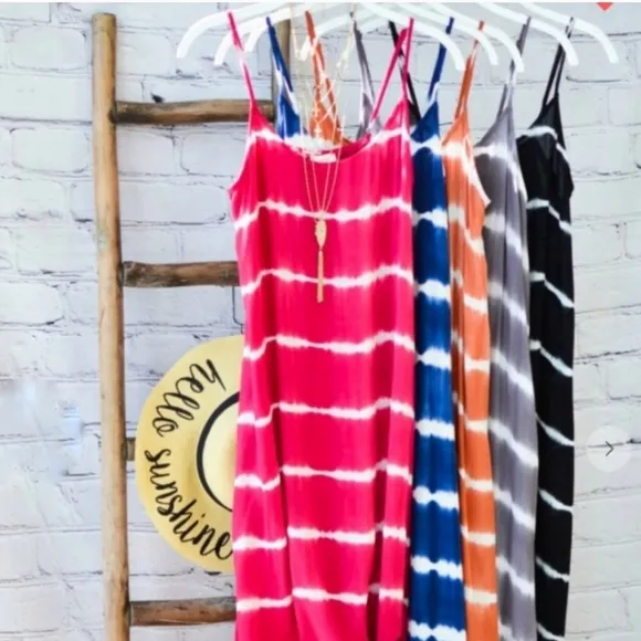 Bohemian Flowy Navy Blue Tie Dye Spaghetti Strap Maxi Dress