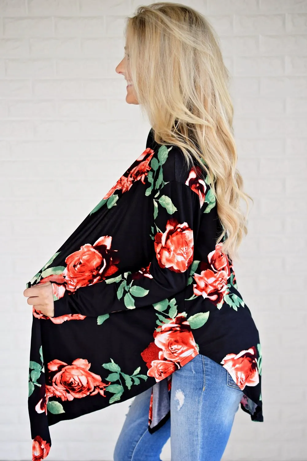 Bold Black Floral Cardigan