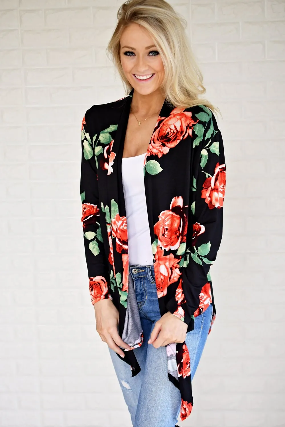 Bold Black Floral Cardigan
