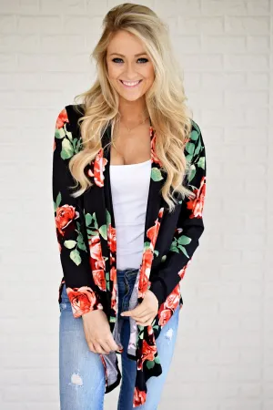Bold Black Floral Cardigan