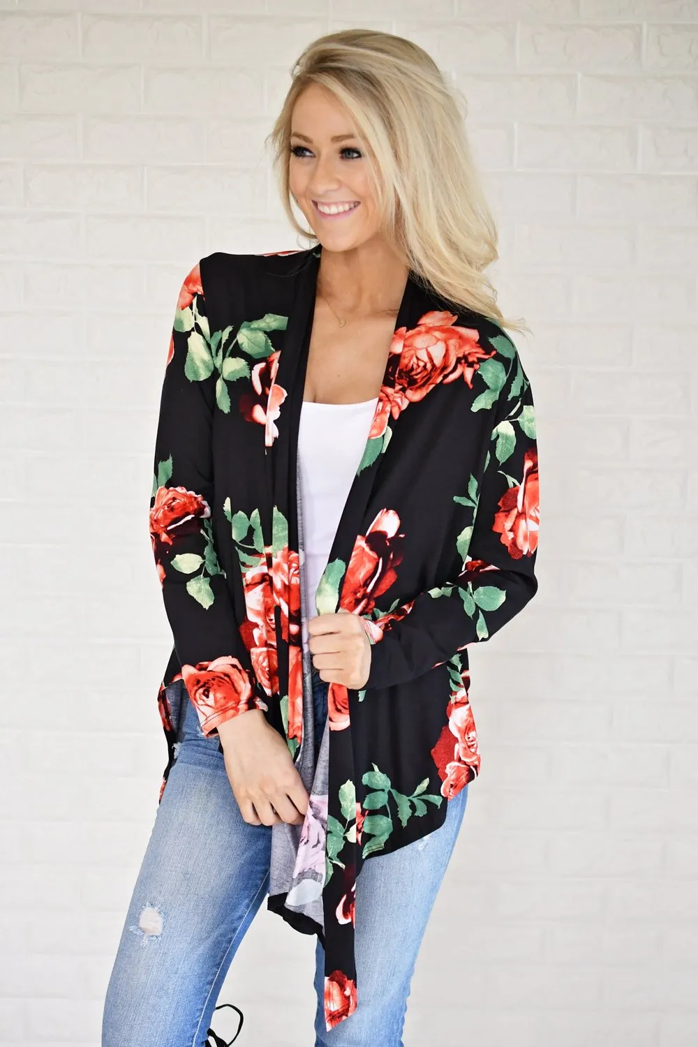 Bold Black Floral Cardigan