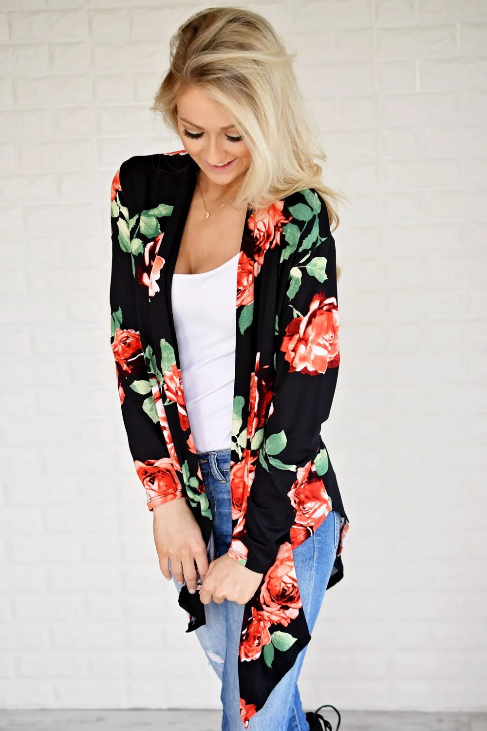 Bold Black Floral Cardigan