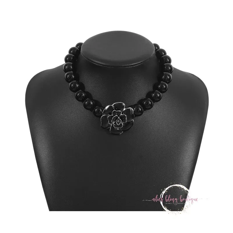 Bold Bloom - Black Necklace