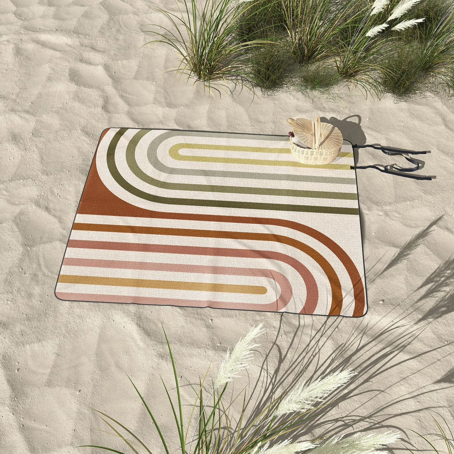 Bold Curvature Stripes I Picnic Blanket