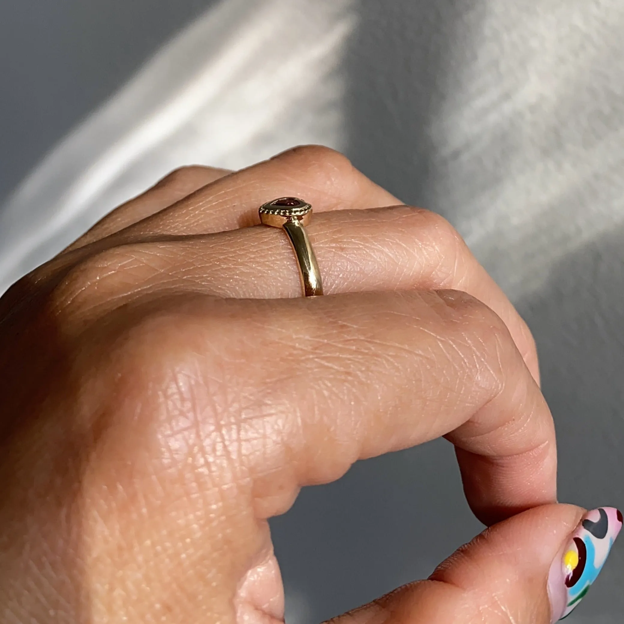 Bold Pink tourmaline heart Bezel Ring