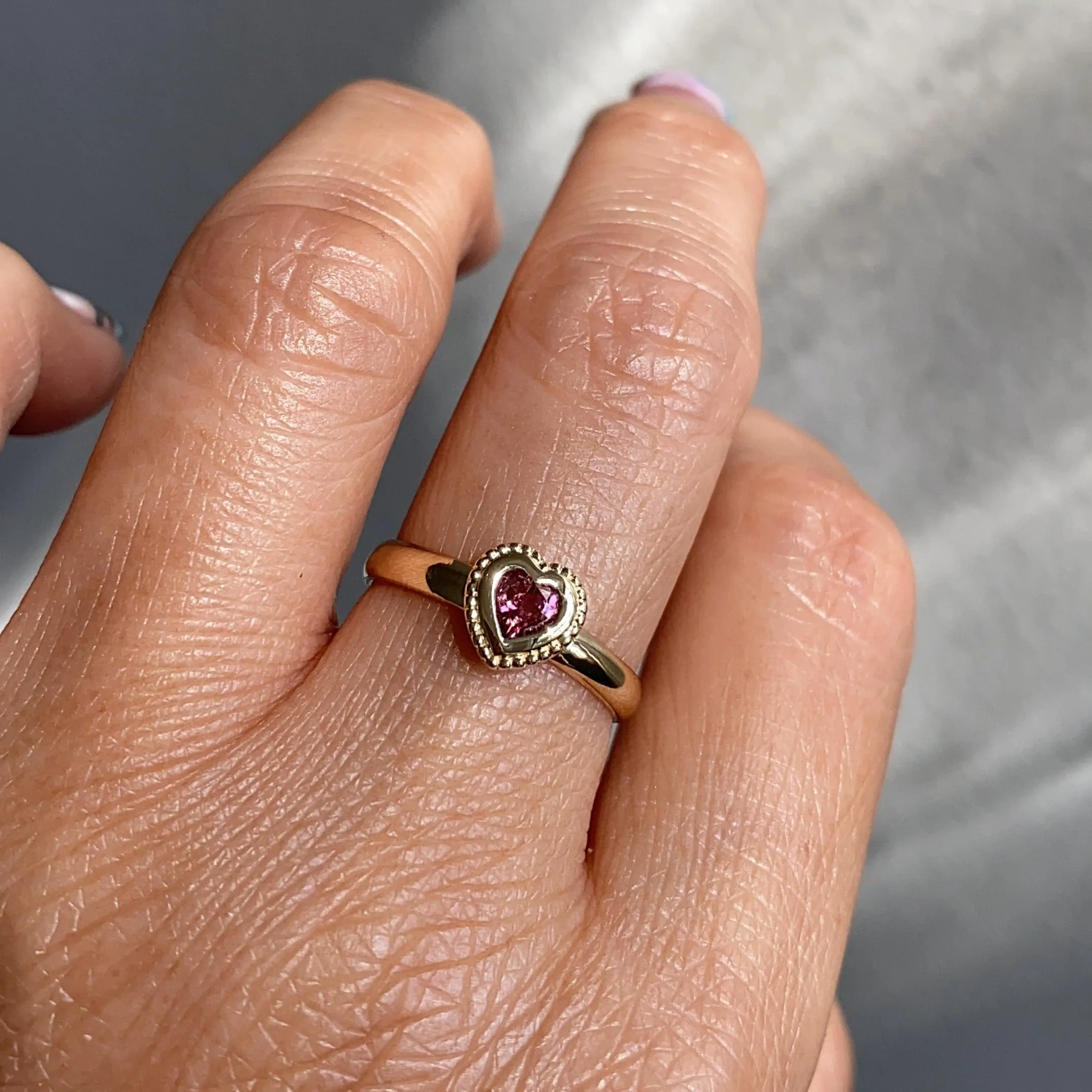Bold Pink tourmaline heart Bezel Ring