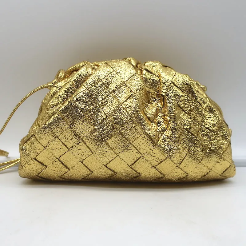 Bottega Veneta Mini Pouch Crossbody Bag Gold Metallic Crinkled Leather NEW