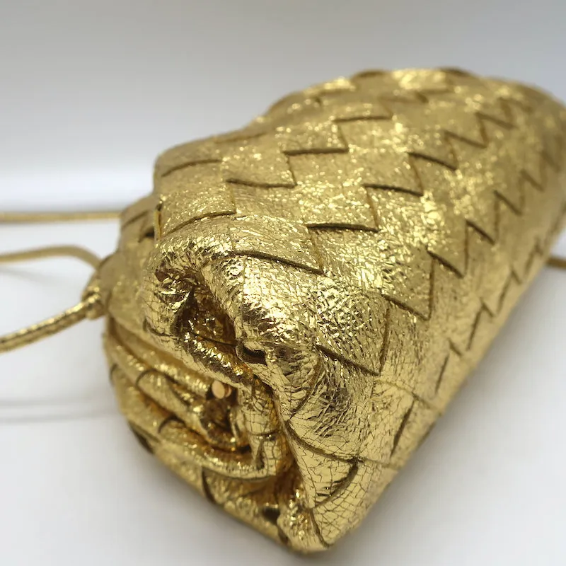 Bottega Veneta Mini Pouch Crossbody Bag Gold Metallic Crinkled Leather NEW