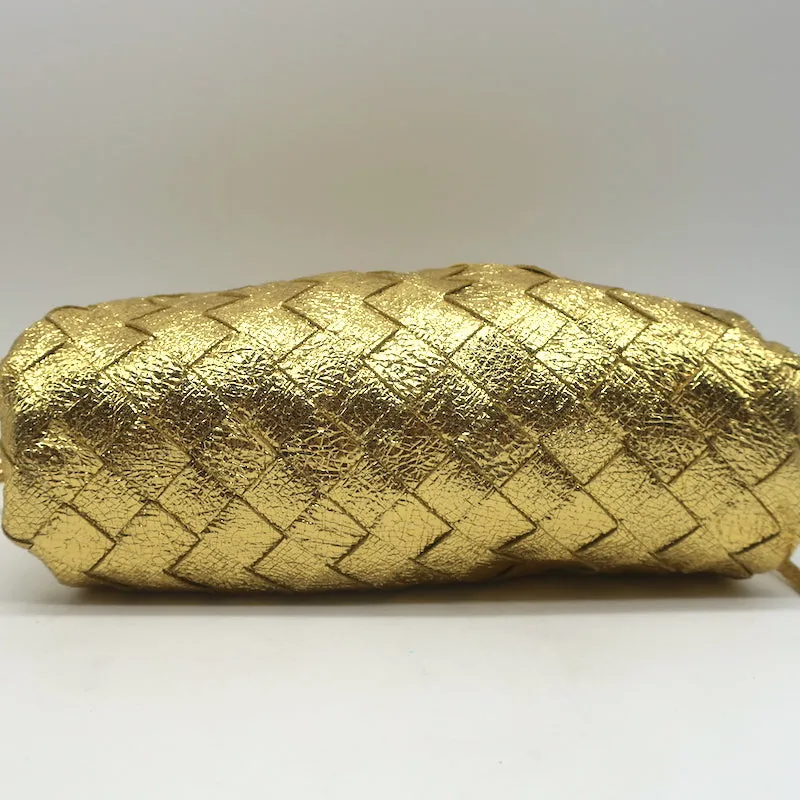 Bottega Veneta Mini Pouch Crossbody Bag Gold Metallic Crinkled Leather NEW