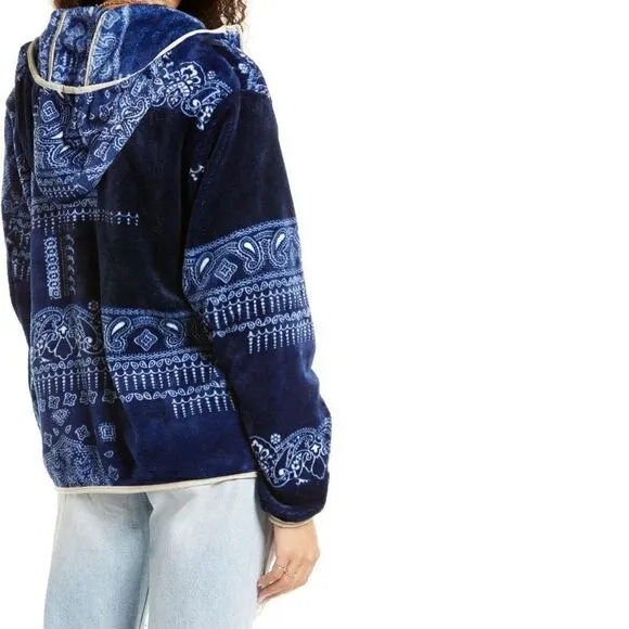 B.P. Faux Shearling Jacket In Navy Bandana Patchwork Size S