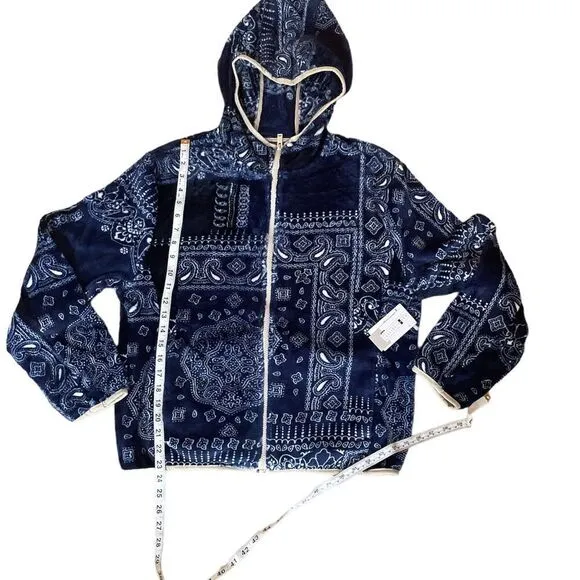 B.P. Faux Shearling Jacket In Navy Bandana Patchwork Size S