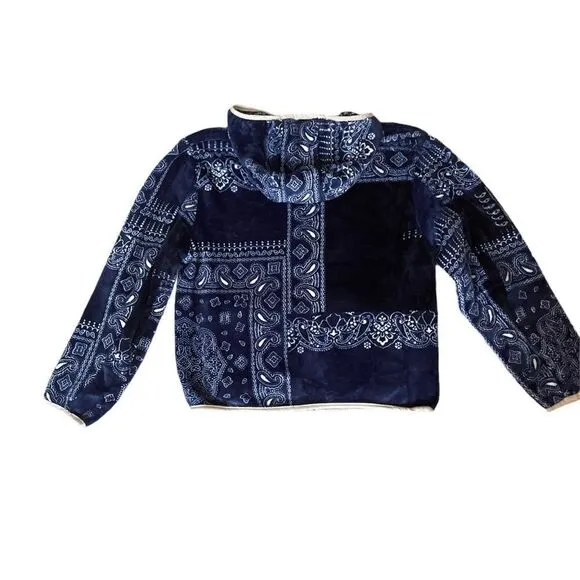 B.P. Faux Shearling Jacket In Navy Bandana Patchwork Size S