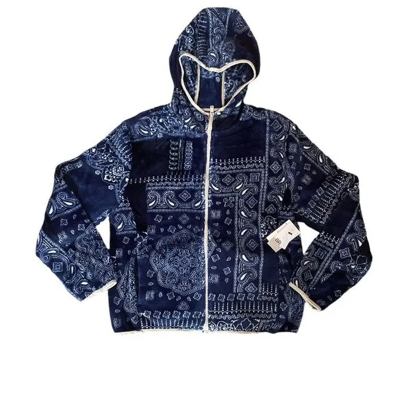 B.P. Faux Shearling Jacket In Navy Bandana Patchwork Size S